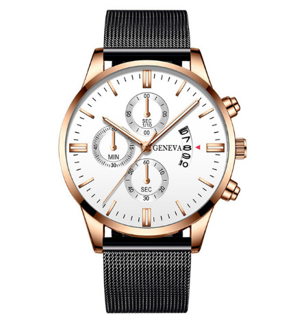 Blue Men's Mesh Strap Watch Men's Quartz Calendar Watch Fashion Business Watch