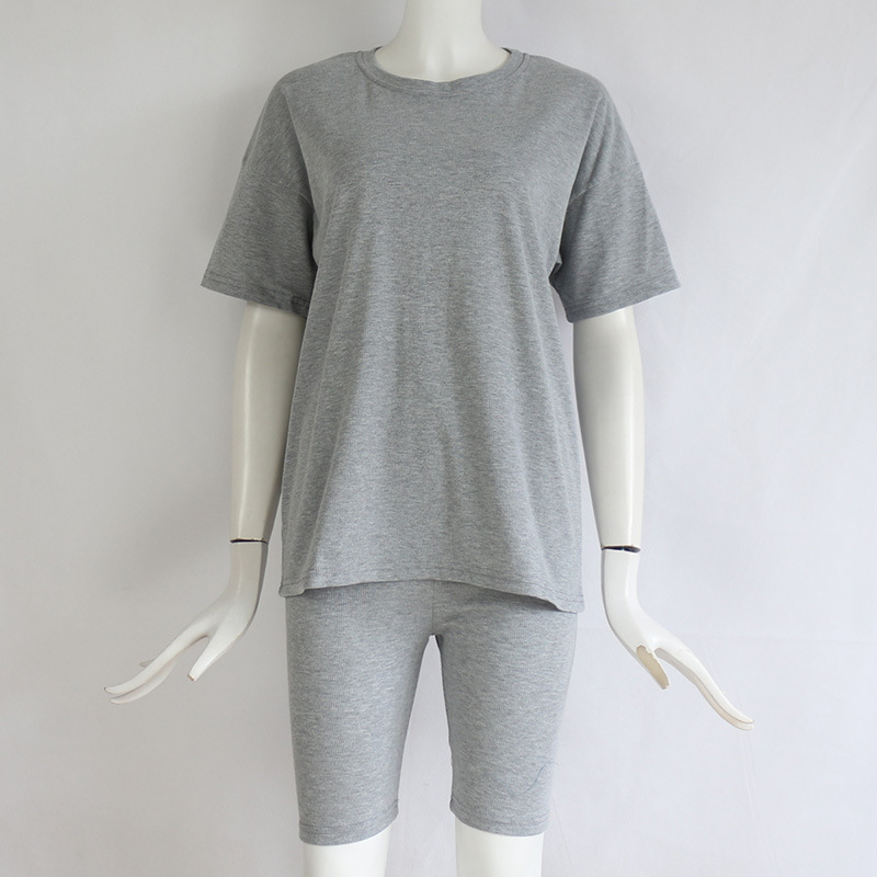 Round Neck Solid Color Loose Short-sleeved Shorts Ladies Suit