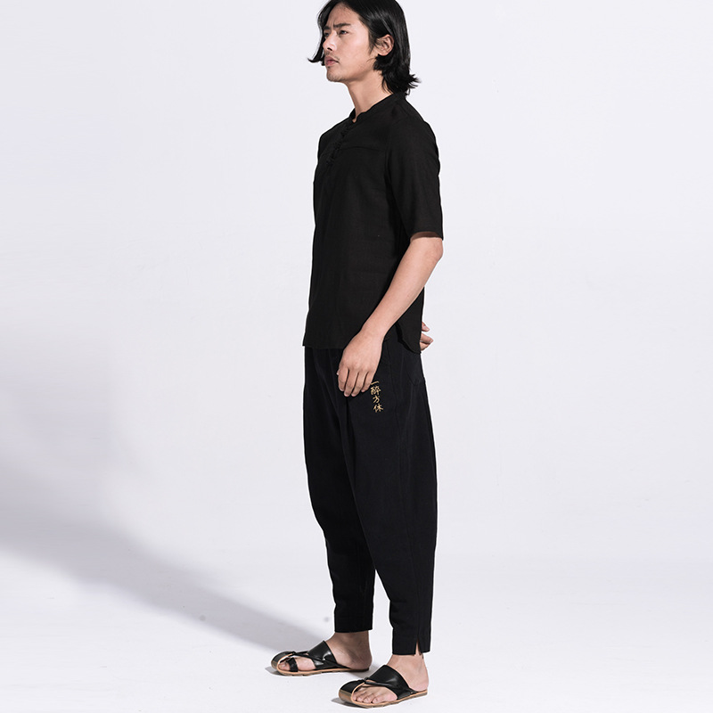 Trousers Linen Embroidery Casual Pants Men Loose