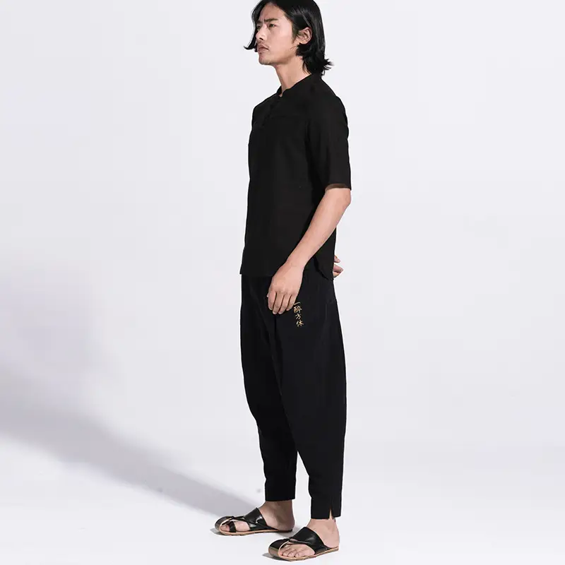 Trousers Linen Embroidery Casual Pants Men Loose