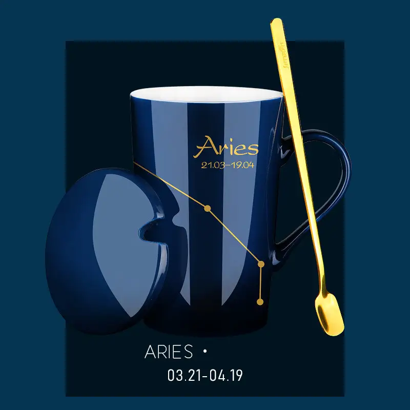 Creative Constellation Water Cup Personality Trend Mug With Lid Spoon Ceramic Coffee Cup