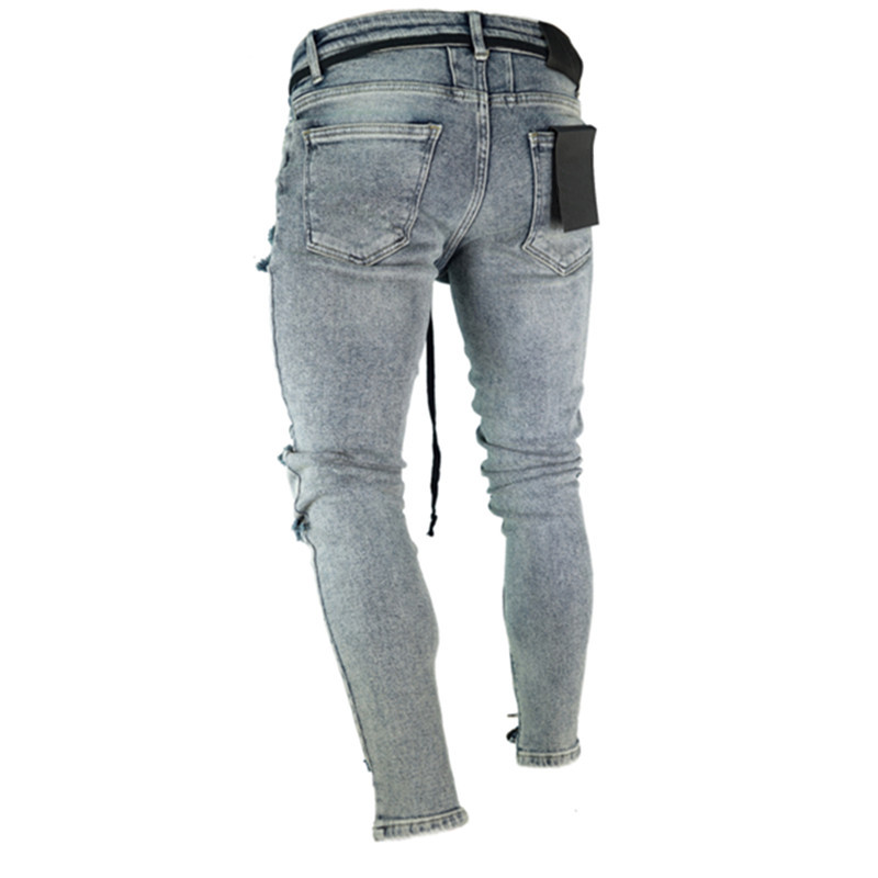 Wish New Hole Beggar Elastic Zipper Men's Foot Pants 