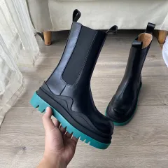 British Motorcycle Boots Platform Martin Boots - Green - View 1