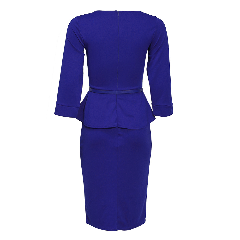 Ladies V-neck Side Button Ruffle Hem Dress