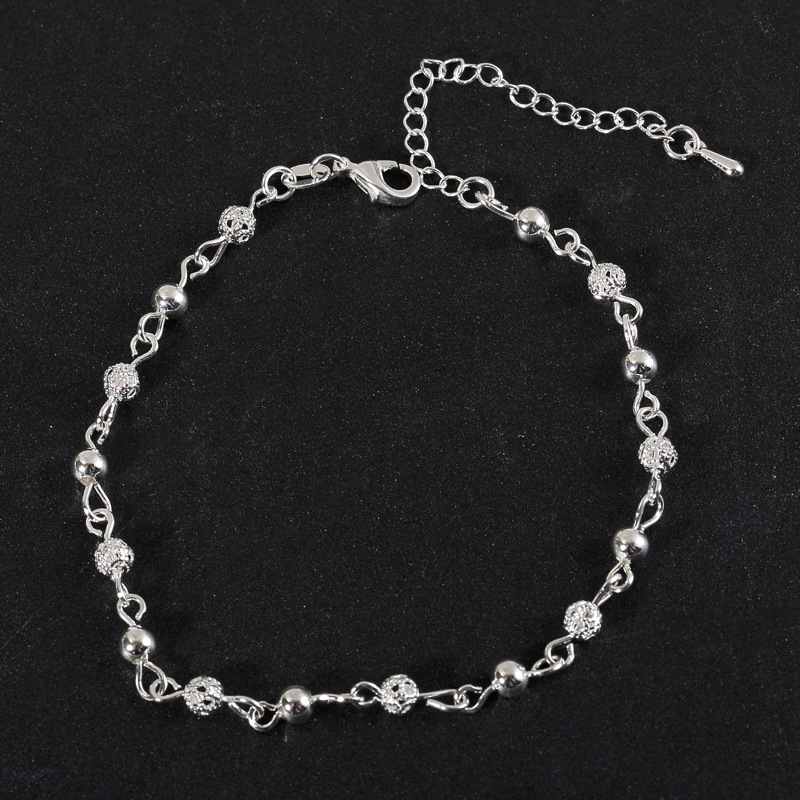 Title 3, Silver Bracelet Ladies Round Bead Hollow Exquis...