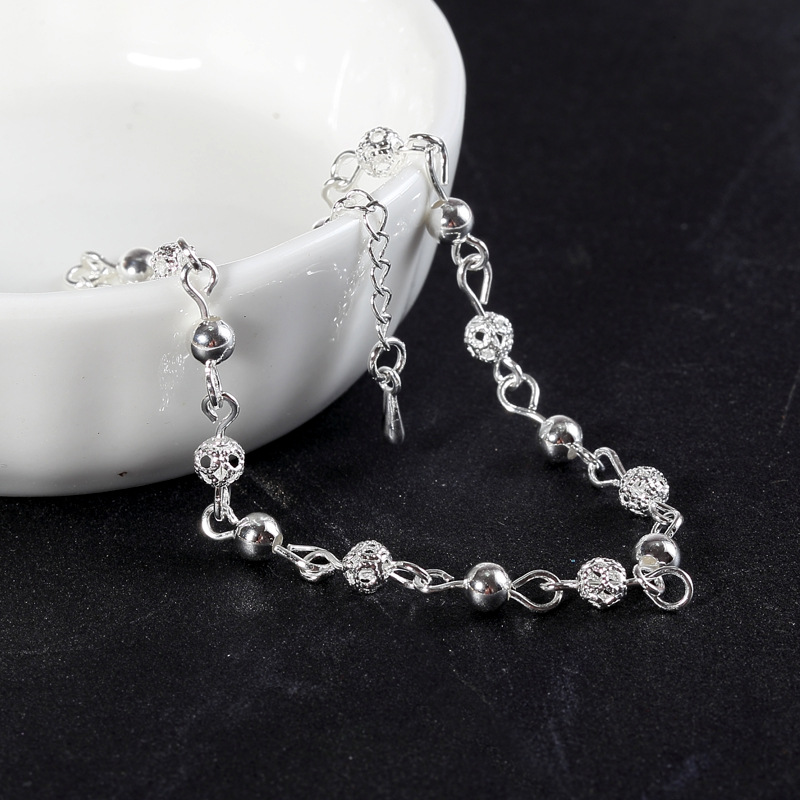 Title 1, Silver Bracelet Ladies Round Bead Hollow Exquis...