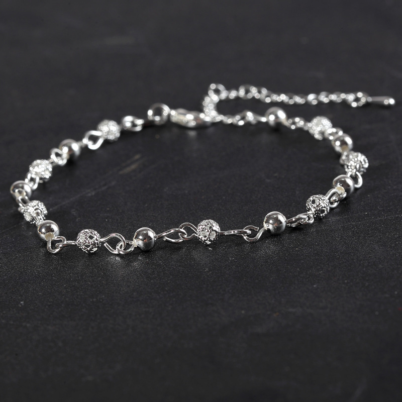 Title 2, Silver Bracelet Ladies Round Bead Hollow Exquis...