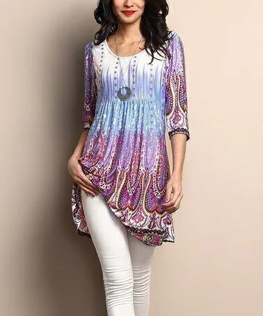 European And American Slim Three Quarter Sleeve Printed Mid Length T Shirt Purple - Shop at LoveMi