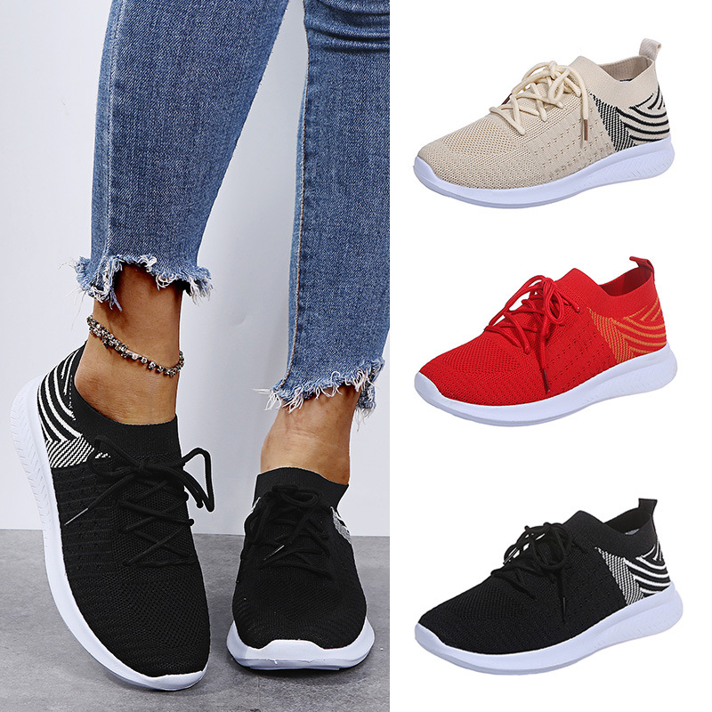 Knitted Elastic Breathable Flat Casual Mesh Shoes Women's Single Shoes