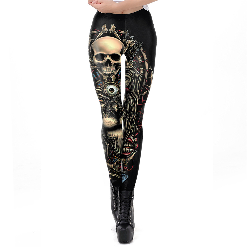 Printed Skull And Lion Women's Sports Yoga Feet Tight Leggings