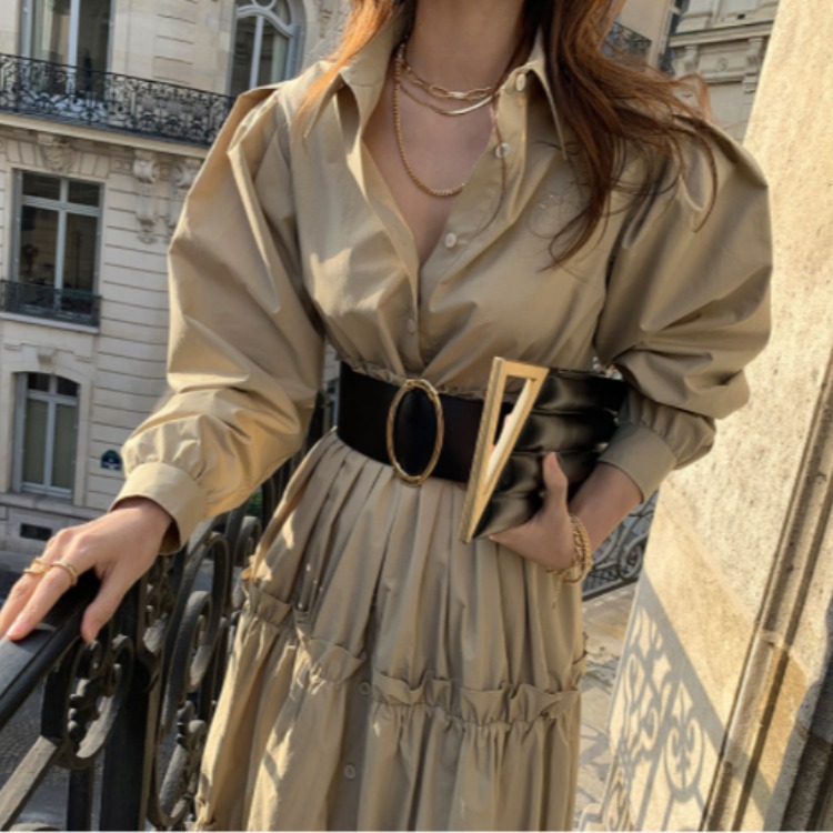 Long Single-Breasted Dress With Belt