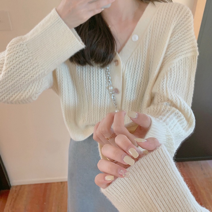 Pure Color Thin Loose V-Neck Slim Sweater