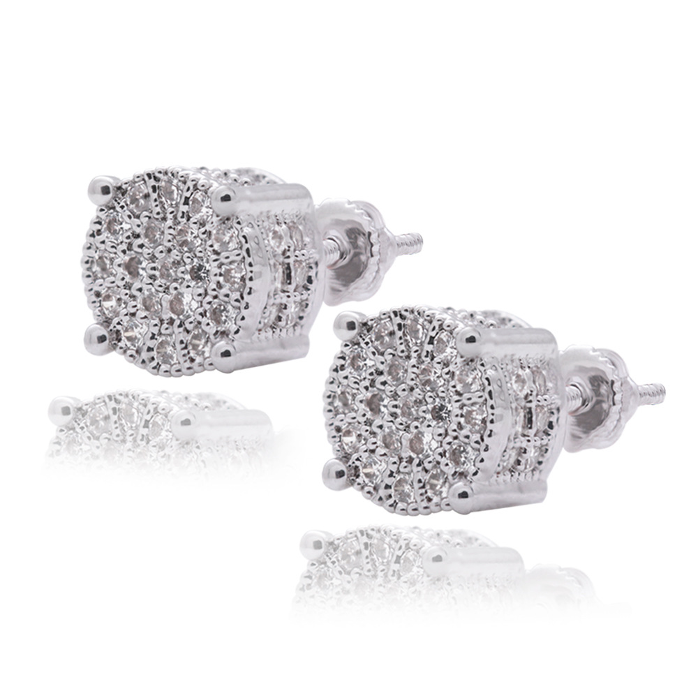 Copper Alloy Micro Inlaid 4A Zircon Steel Pin Hip Hop Earrings