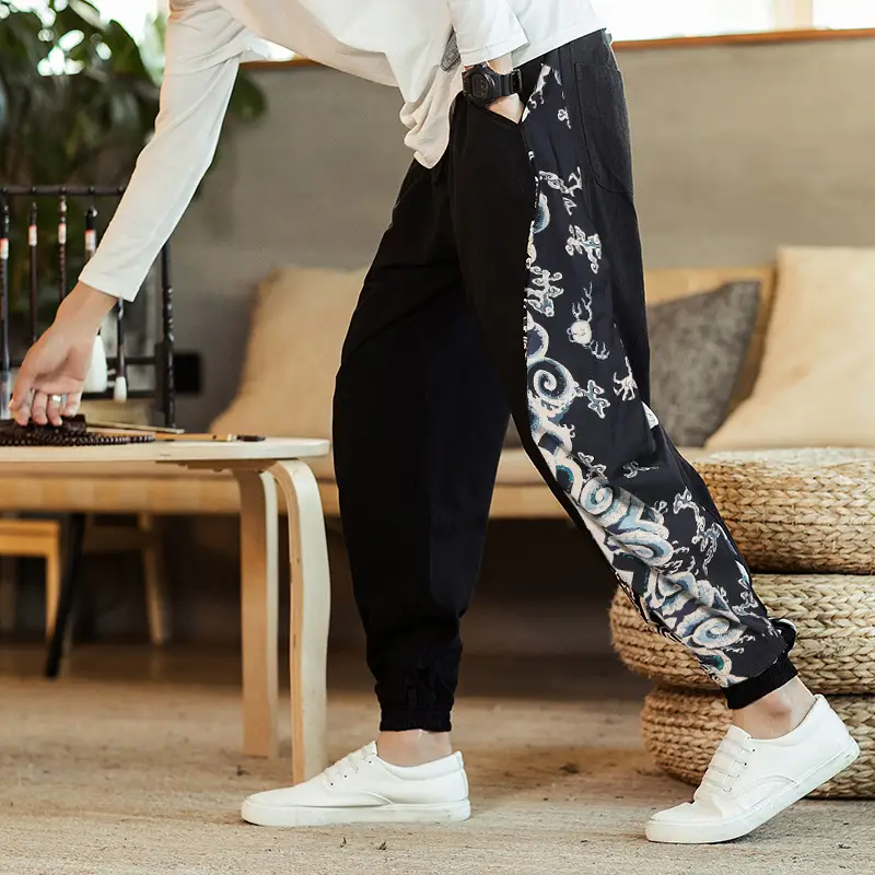 Color Matching Casual Pants Cotton And Hemp Loose Leggings