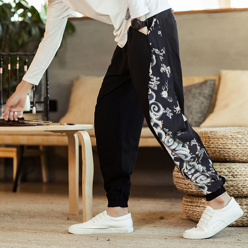 Color Matching Casual Pants Cotton And Hemp Loose Leggings