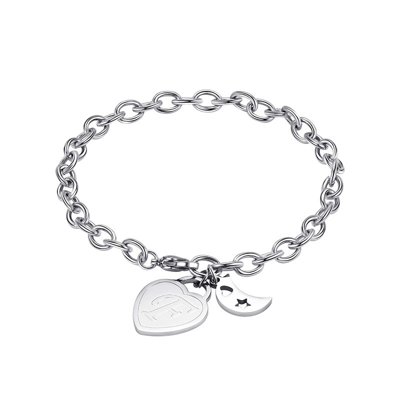 Creative Stainless Steel 26 English Letter Peach Heart Bracelet