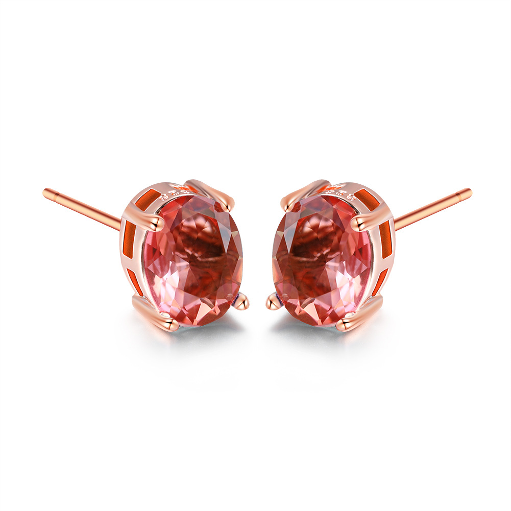 Four Prong Rose Blue Tourmaline Oval Diamond Stud Earrings