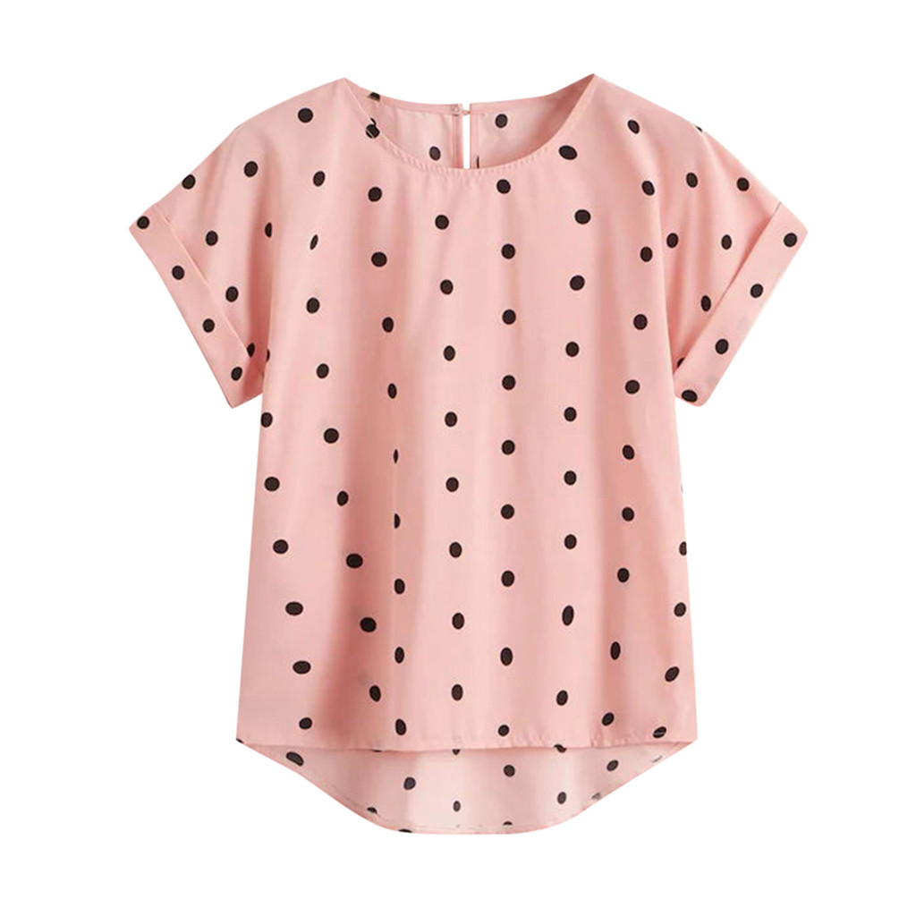 Turtleneck Round Neck Straight Polka-dot Short-Sleeved T-shirt