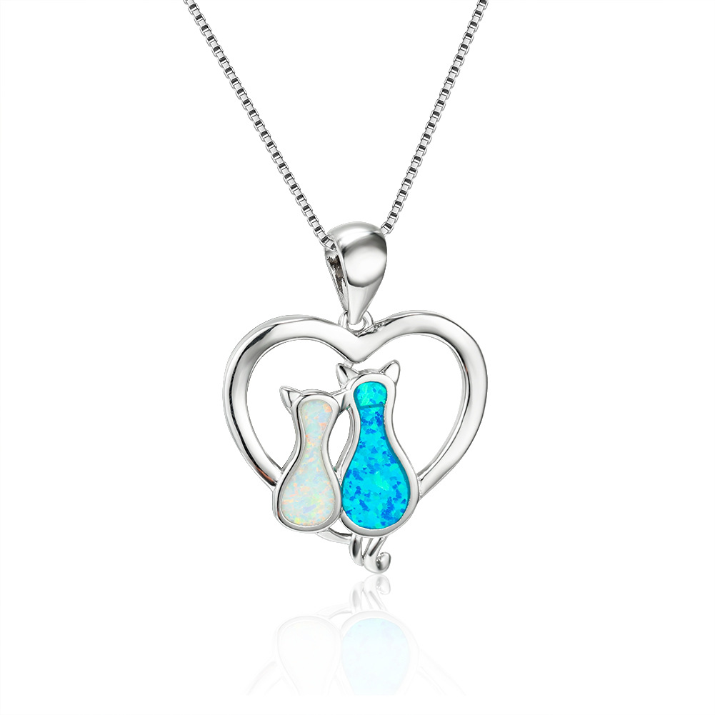 Japanese Cute Cat Opal Pendant Necklace