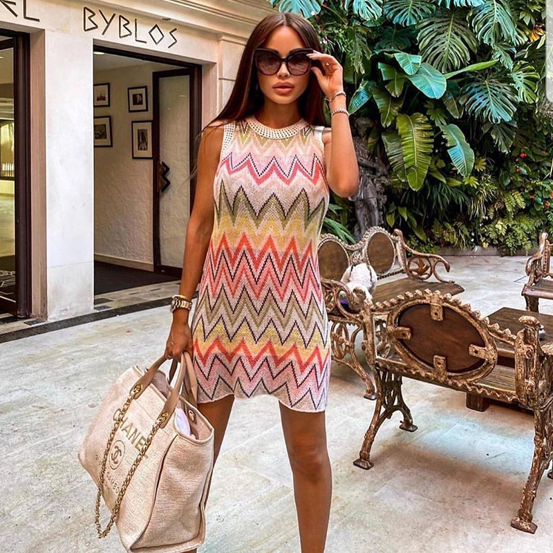 Drawstring Colorful Contrast Pleated Dress