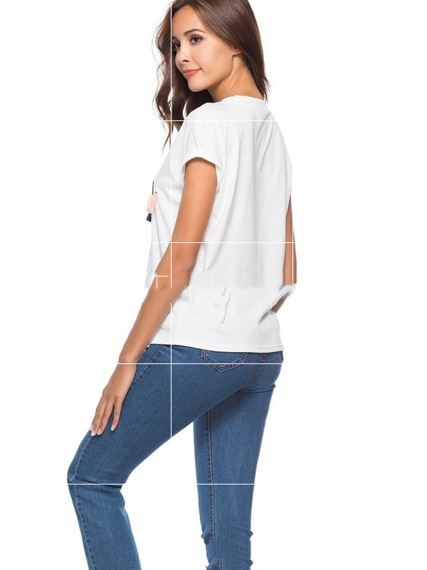 Letter Embroidered Cotton Blend Tassel Bat Sleeve T-shirt