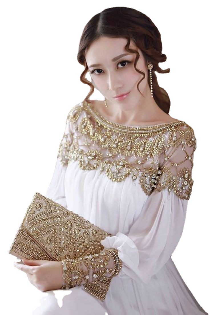 Beaded Chiffon Dress Bohemian Long Dress Bridesmaid Dress