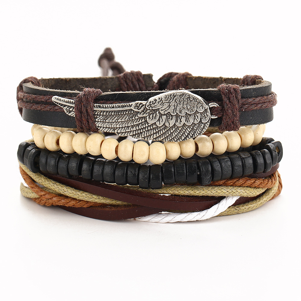 New beaded fish bone owl color stone leather multi-layer bracelet retro punk bracelet