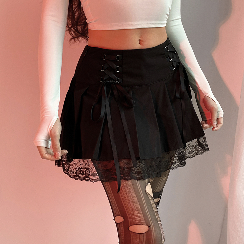 European And American Trend New Pleated Skirt Lace