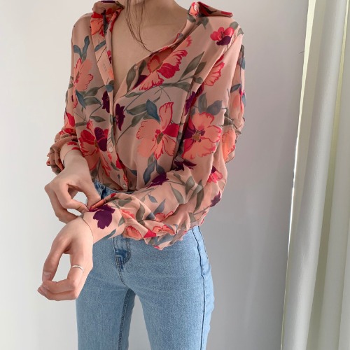 Thin Slim Simple Western Style Long-Sleeved Shirt Women
