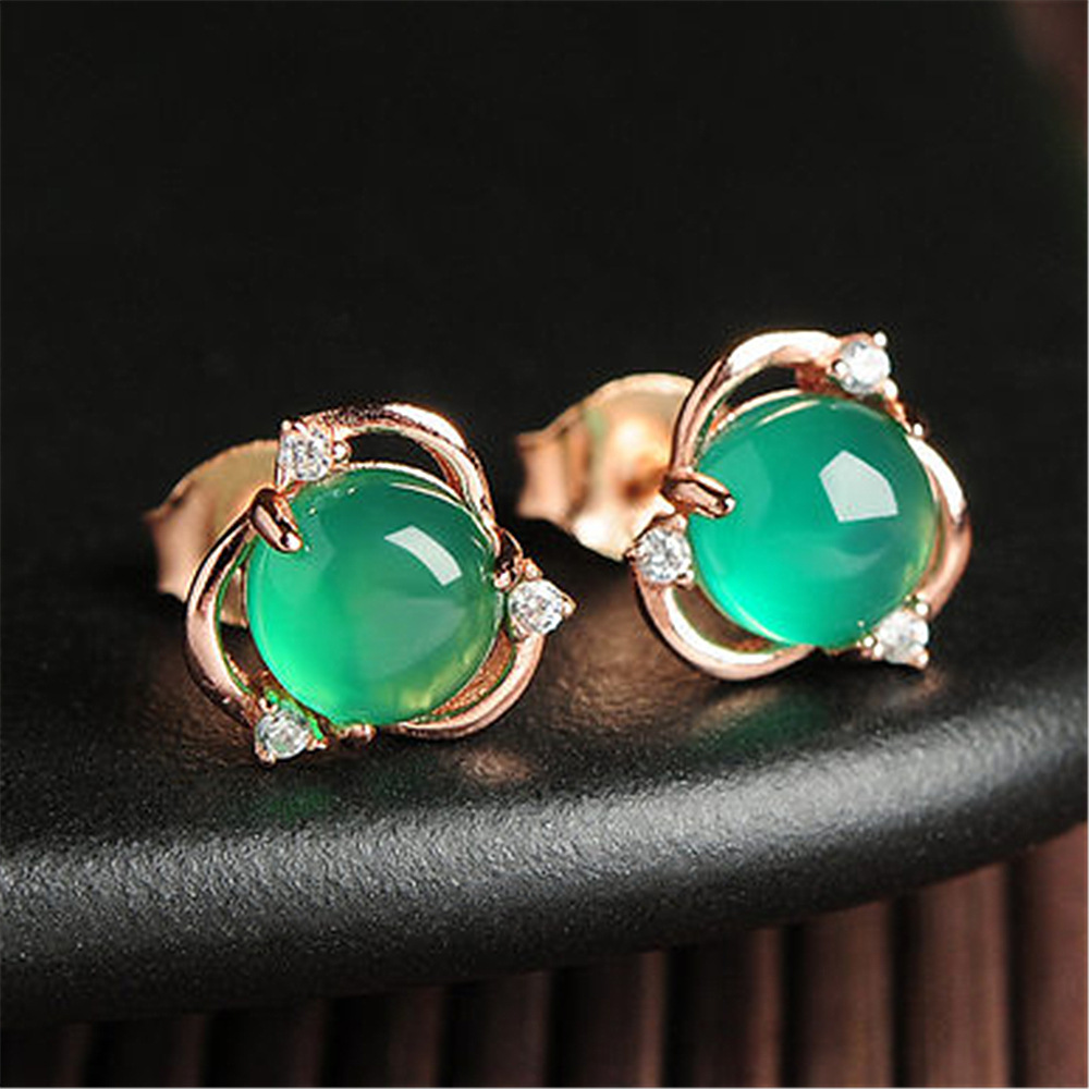 Inlaid Natural Ice Pierced Chalcedony Earrings