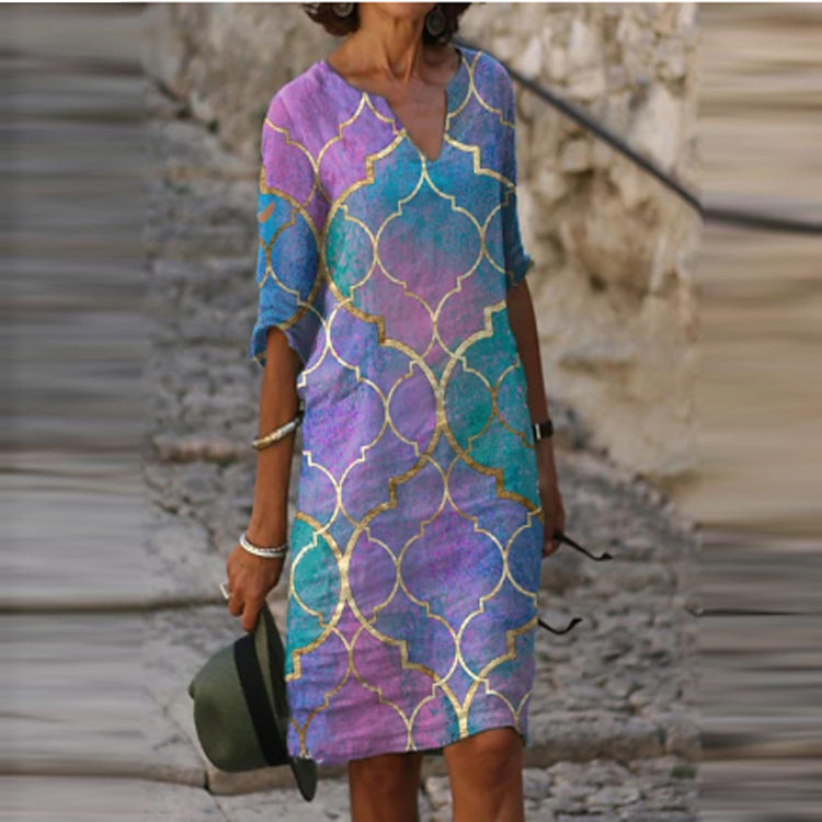 Vintage Print Dress Middle-aged And Elderly Ladies Casual