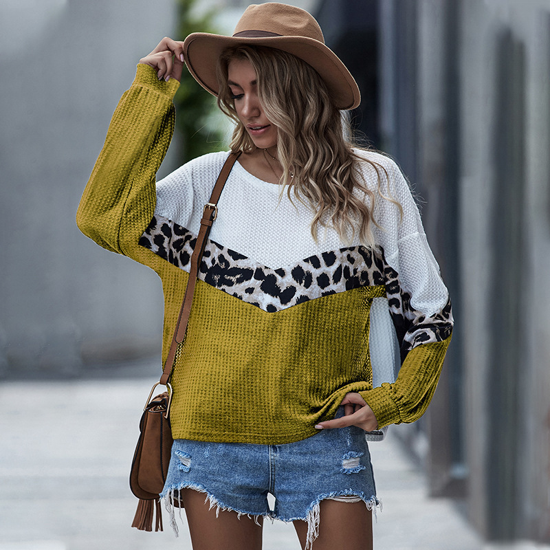 Women's autumn Casual leopard print t-shirt knitted sweater