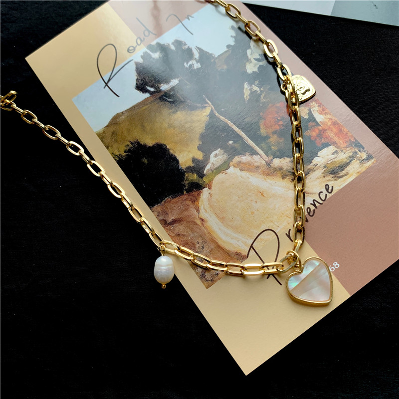 Pearl Love Pendant Simple Chain Necklace