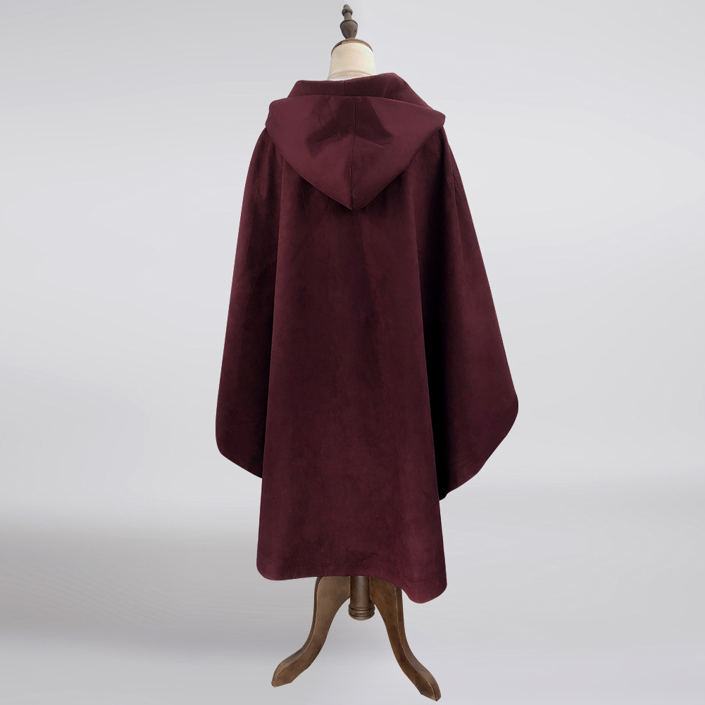 Faux Deerskin Fleece Hooded Cape Cloak Jacket