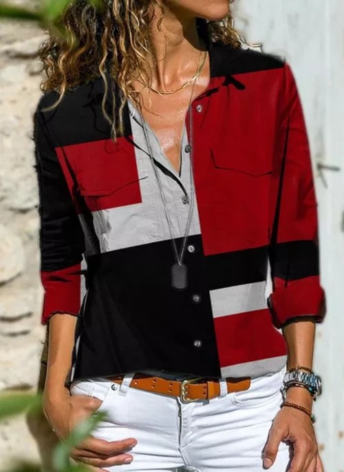 Kleurrijke Elegante Blouse Met Zakken