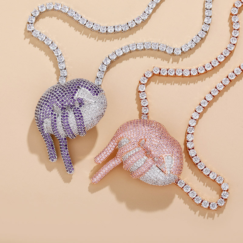 Sexy Lips Full Of Zircon Two-color Pendant Hipster Personality Hip-hop Necklace Jewelry