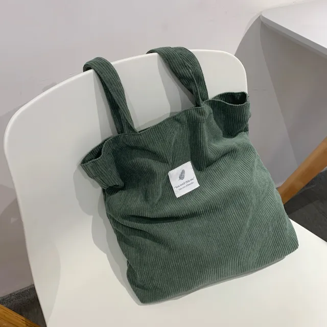 New Autumn And Winter Ins Corduroy Shoulder Bag Tote Bag Large Capacity Student Canvas Bag Report Green - Shop at LoveMi