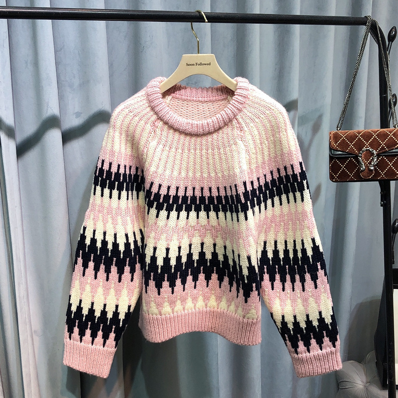 Title 1, Heavy Jacquard Geometric PatternWool Sweater