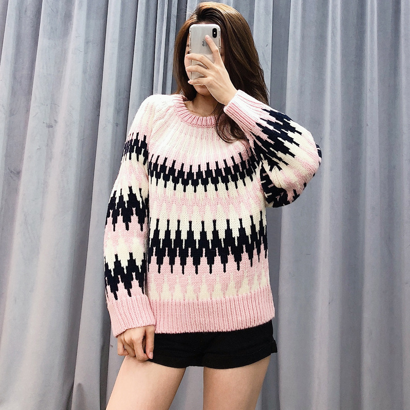 Title 4, Heavy Jacquard Geometric PatternWool Sweater