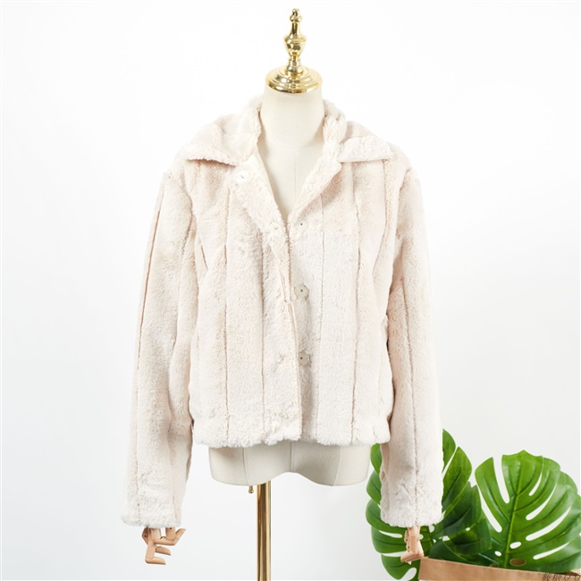 Loose Striped Short Coat In Imitation Mink Fur Coat L - Shop at LoveMi