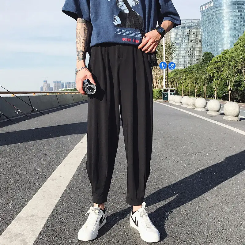 Loose Drape Wide-Leg Summer Ultra-Thin Air-Conditioned Ice Silk Nine-Point Trousers
