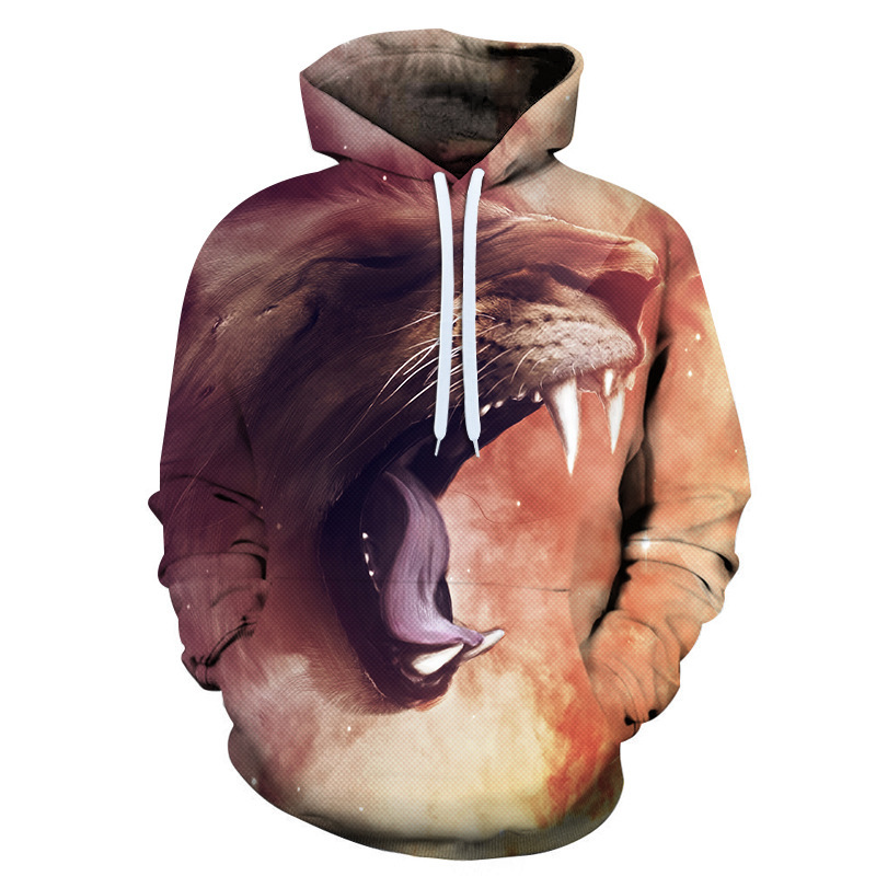 Spring And Autumn Men's 3D Color Lion Head Digital Print Hoodie