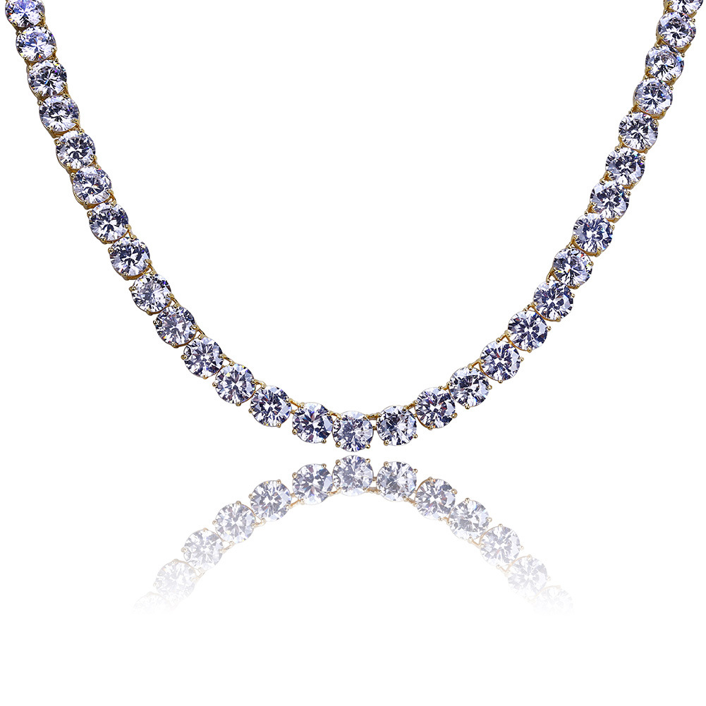 New Real Gold Plating Micro-Inlaid 8mm Zircon Tennis Chain Hiphop Hip Hop Jewelry Men's Necklace