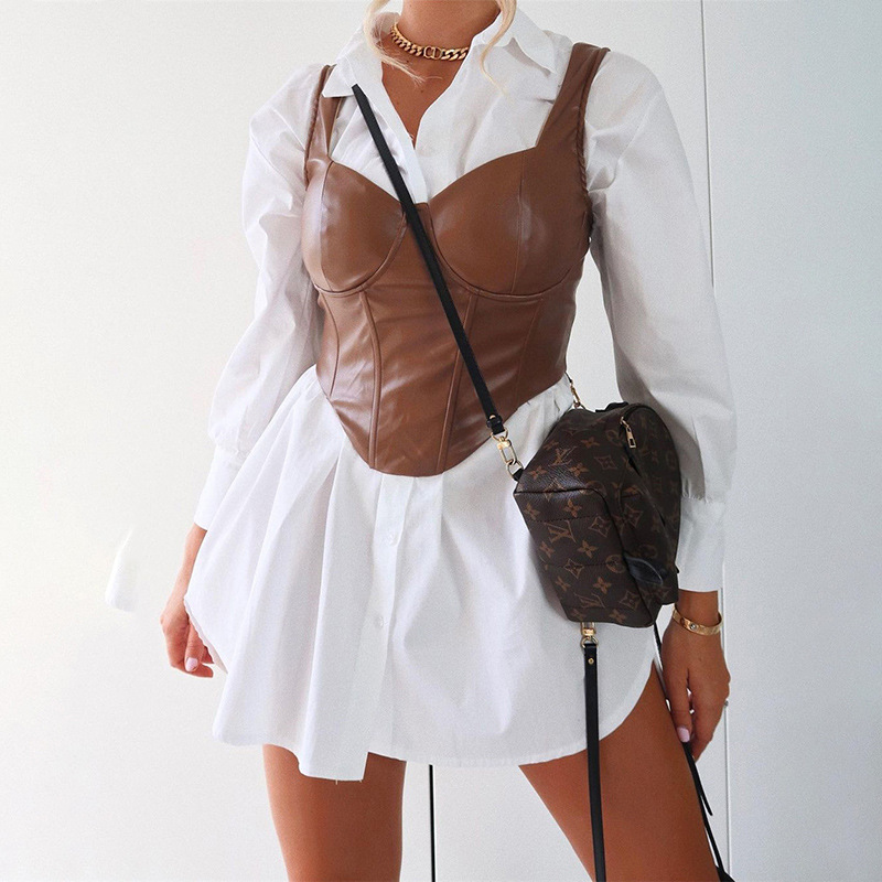 Fashion Slim-fit Short Umbilical PU Vest