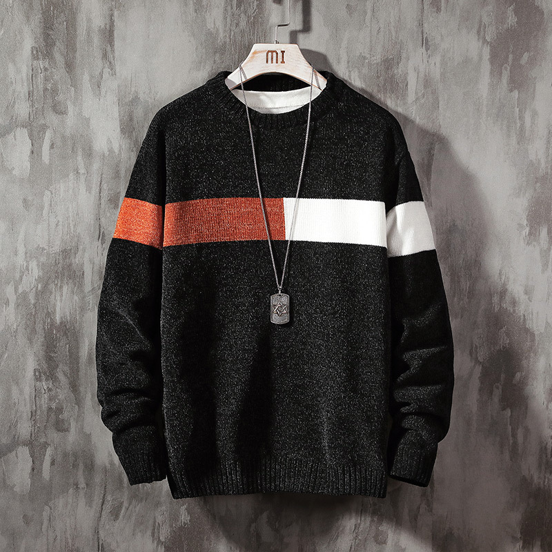 Loose Casual  Round Neck Pullover Korean Color Block Sweater