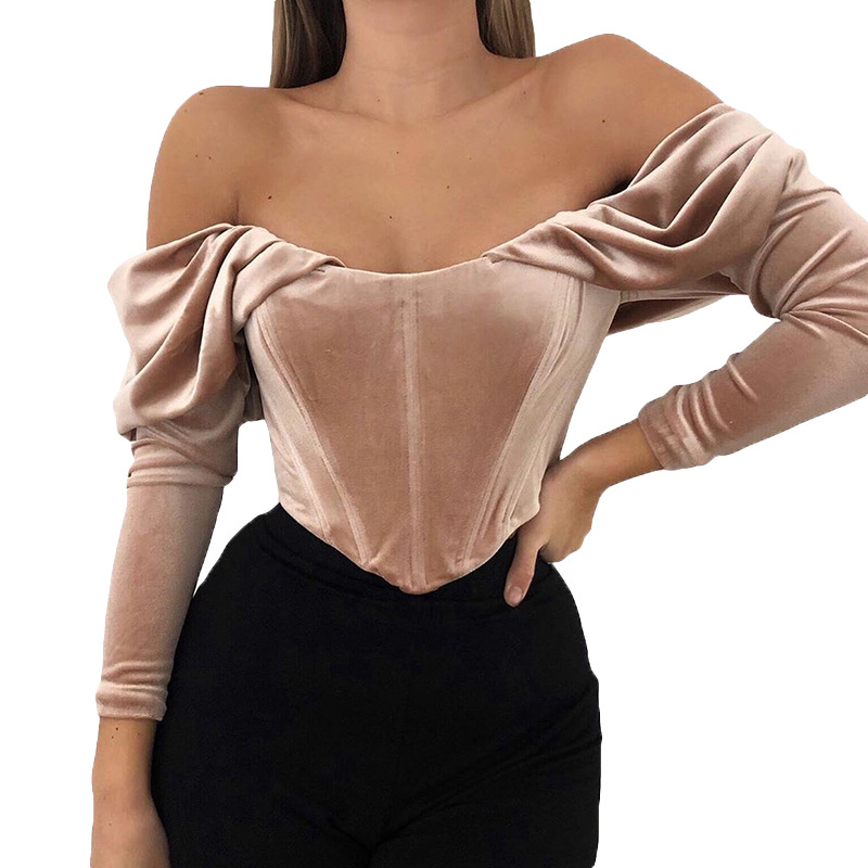 Title 2, Explosive Fall And Winter Velvet Off-Shoulder C...