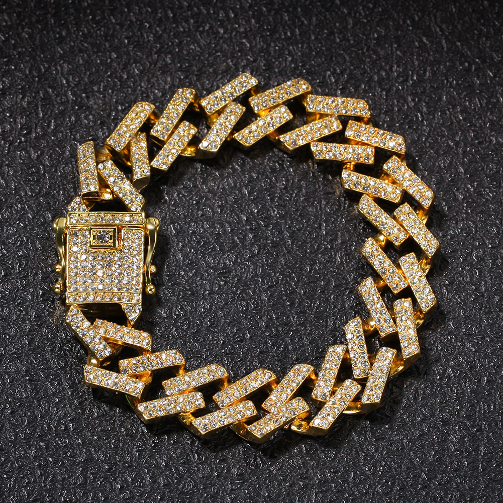 Cuban Chain Gold Full Diamond Bar Men's Bracelet
