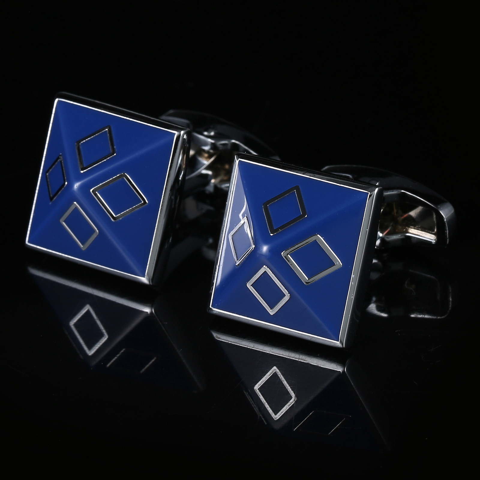 Geometric Blue French Cufflinks, picture 2 of 4