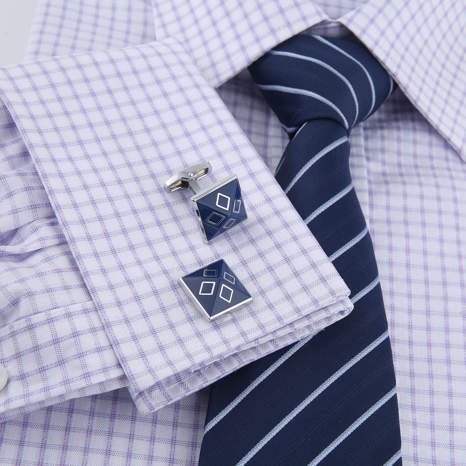 Geometric Blue French Cufflinks, picture 3 of 4