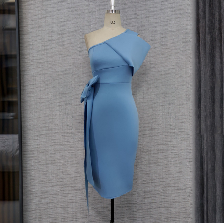 Women's One Shoulder Ruffled Bow Fit Bag Hip Dress